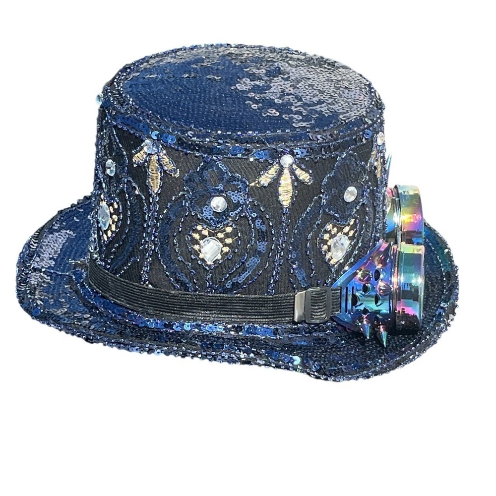 Burning Man Sequin Steampunk Top Hat with Removable Goggles - Picture 2 of 7
